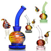 Colorful 14mm male bowl water pipe with wavy patterns, curved neck, and spherical base