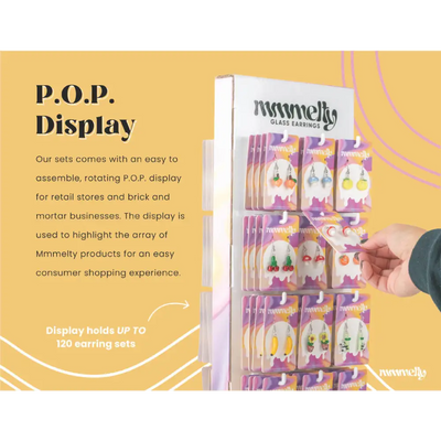 White rotating POP display for 72pc assorted earring set