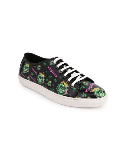 Deep Black Vegan Leather Shoes - Botanical Print