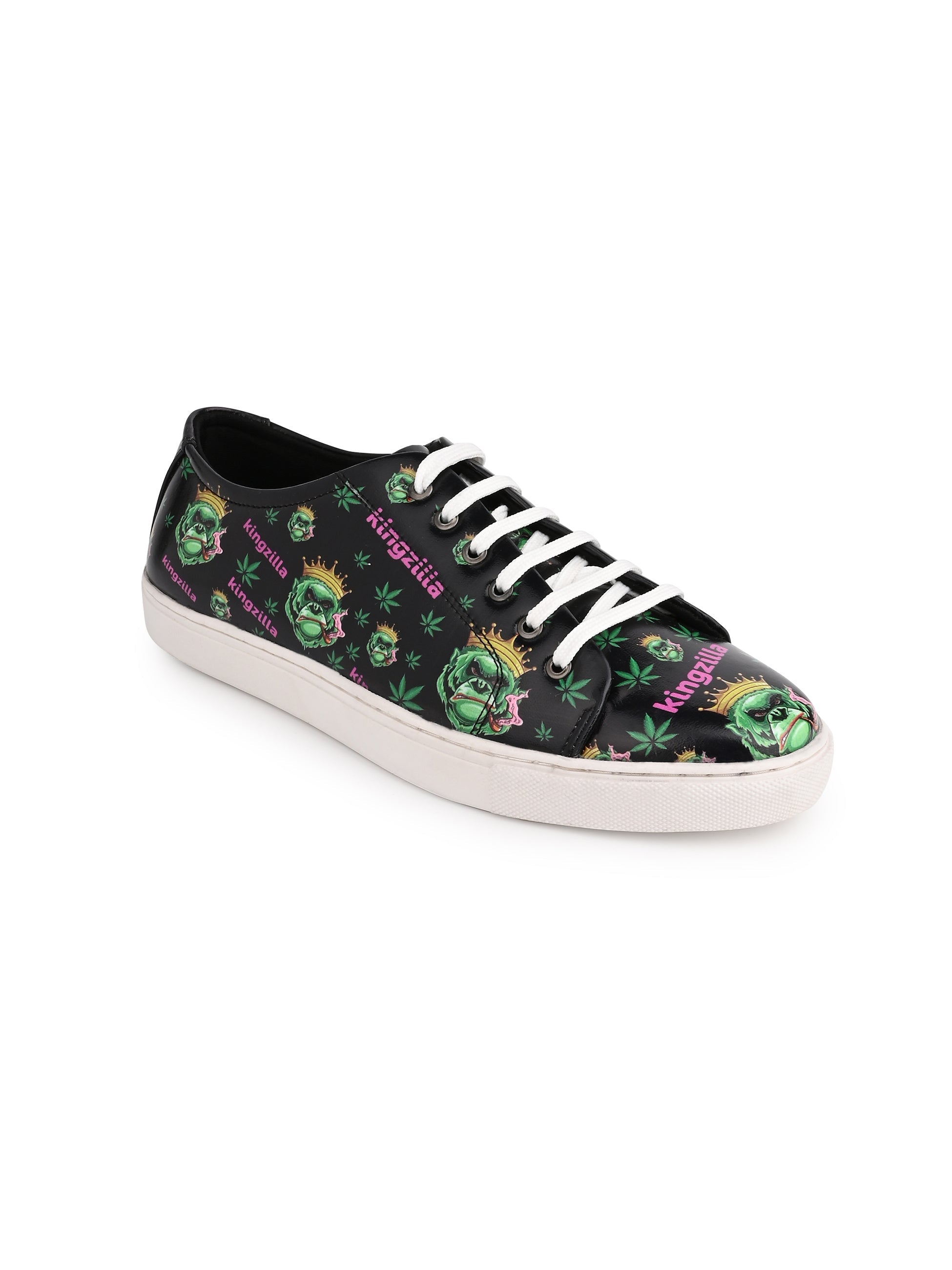 Deep Black Vegan Leather Shoes - Botanical Print