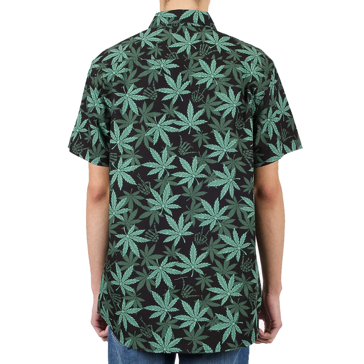 Black Leaf Pattern Woven Short-Sleeve Shirt Set