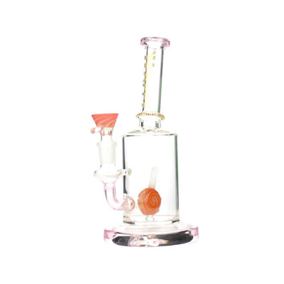 Glass Candy Shower Water Pipe with pink accents and a 14mm male bowl
