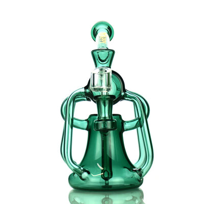 Color Tube Recycler Water Rig with 14mm Male Banger - Green Glass, Multi-Chambered Design