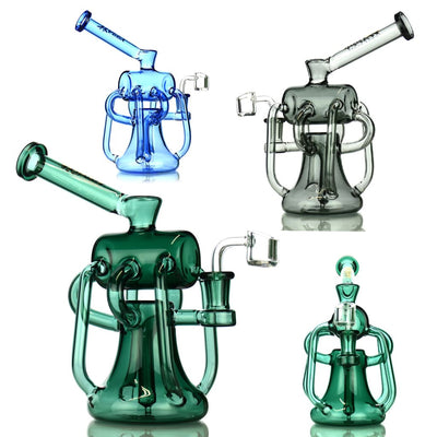 Color Tube Recycler Water Rig with 14mm Male Banger in various ornate glass designs