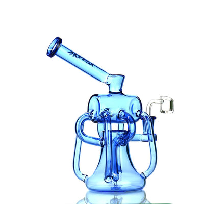 Color tube recycler water rig with 14mm male banger and intricate percolator design
