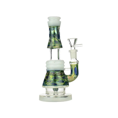 Gold Fume Glass Perc Water Pipe with Green and Blue Accents for Smooth Hits