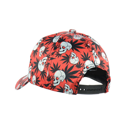 Skull Motif Red Snapback Baseball Cap