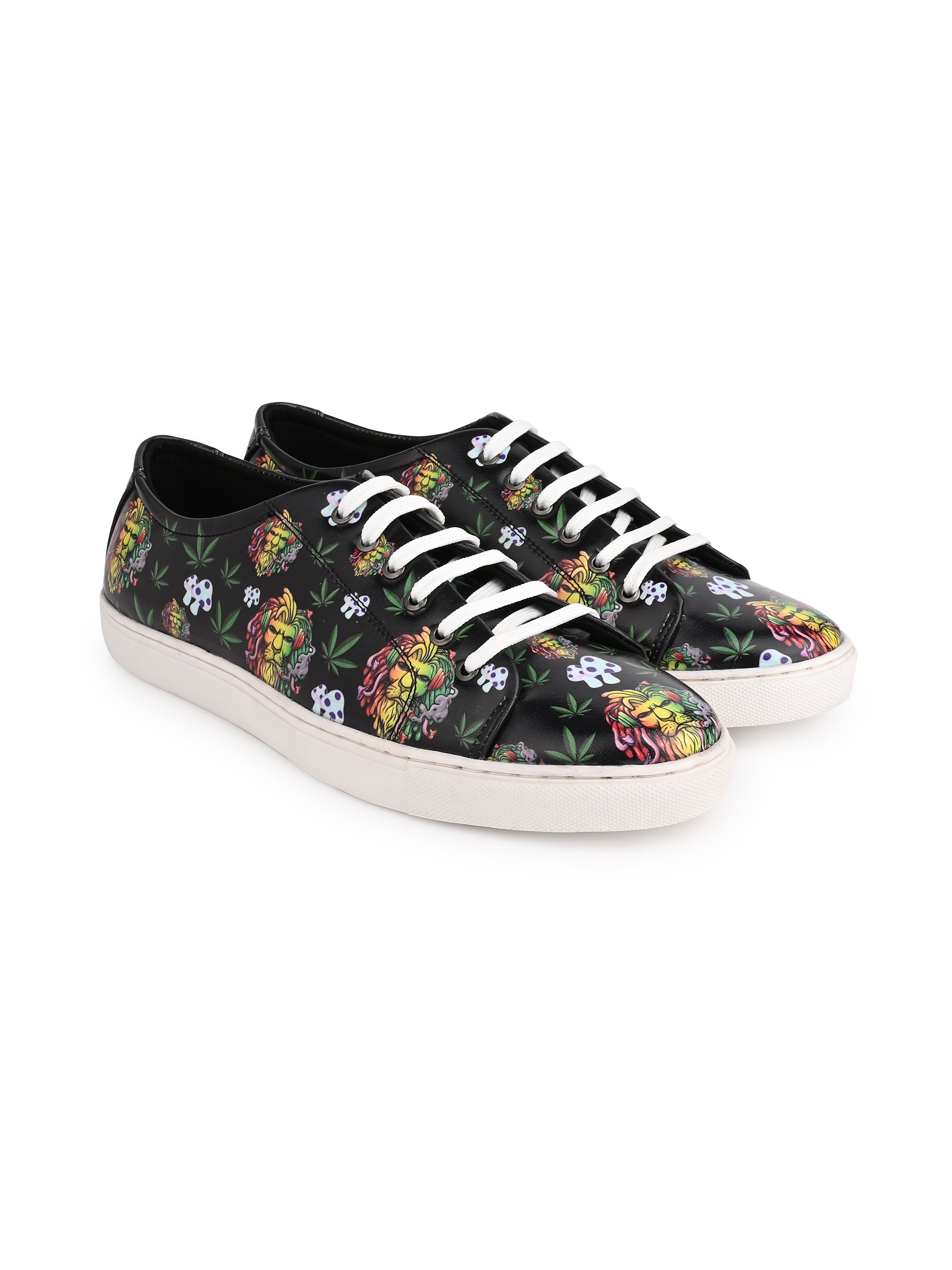 Majestic Lion Motif Deep Black Vegan Leather Shoes