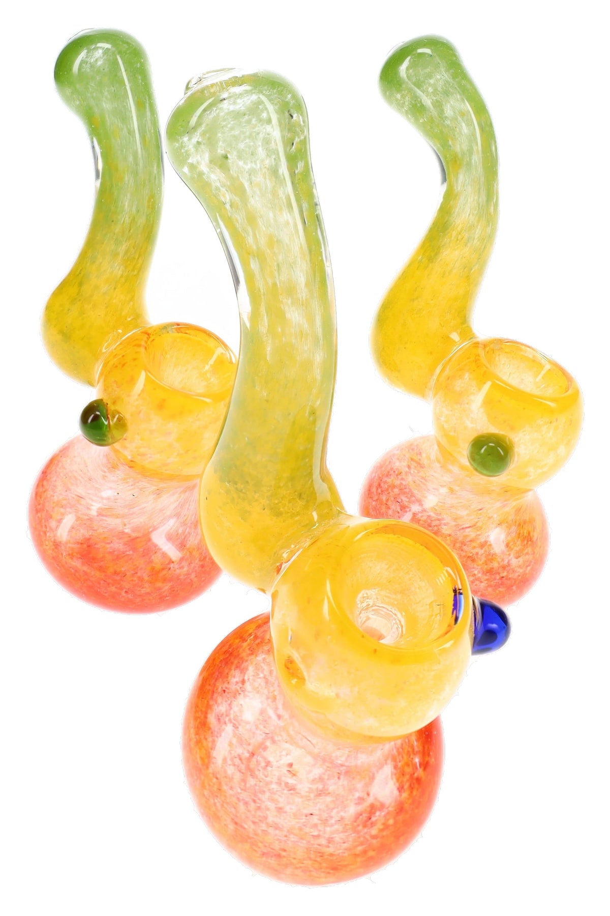 Mini Rasta Frit Glass Sherlock Bubbler “Mango Curl” – 4″ – Assorted