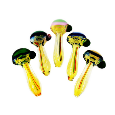 4.5" Silver Fume Double Glass Spoon Pipe with Rasta Accent