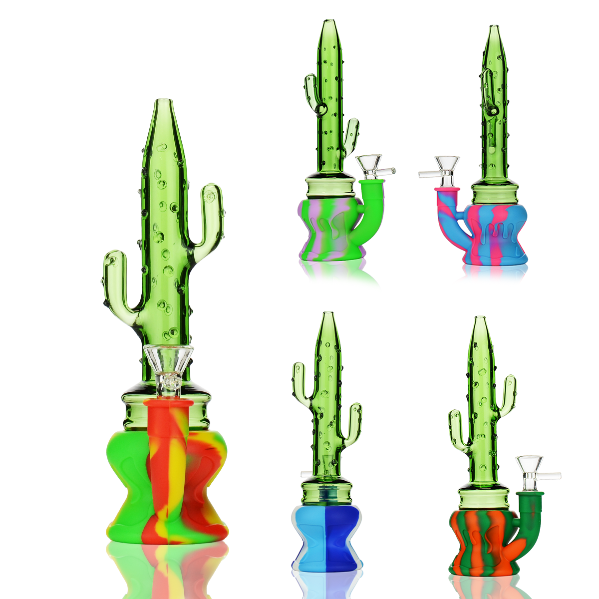Cactus Silicone & Glass Water Pipe with 14mm Bowl
