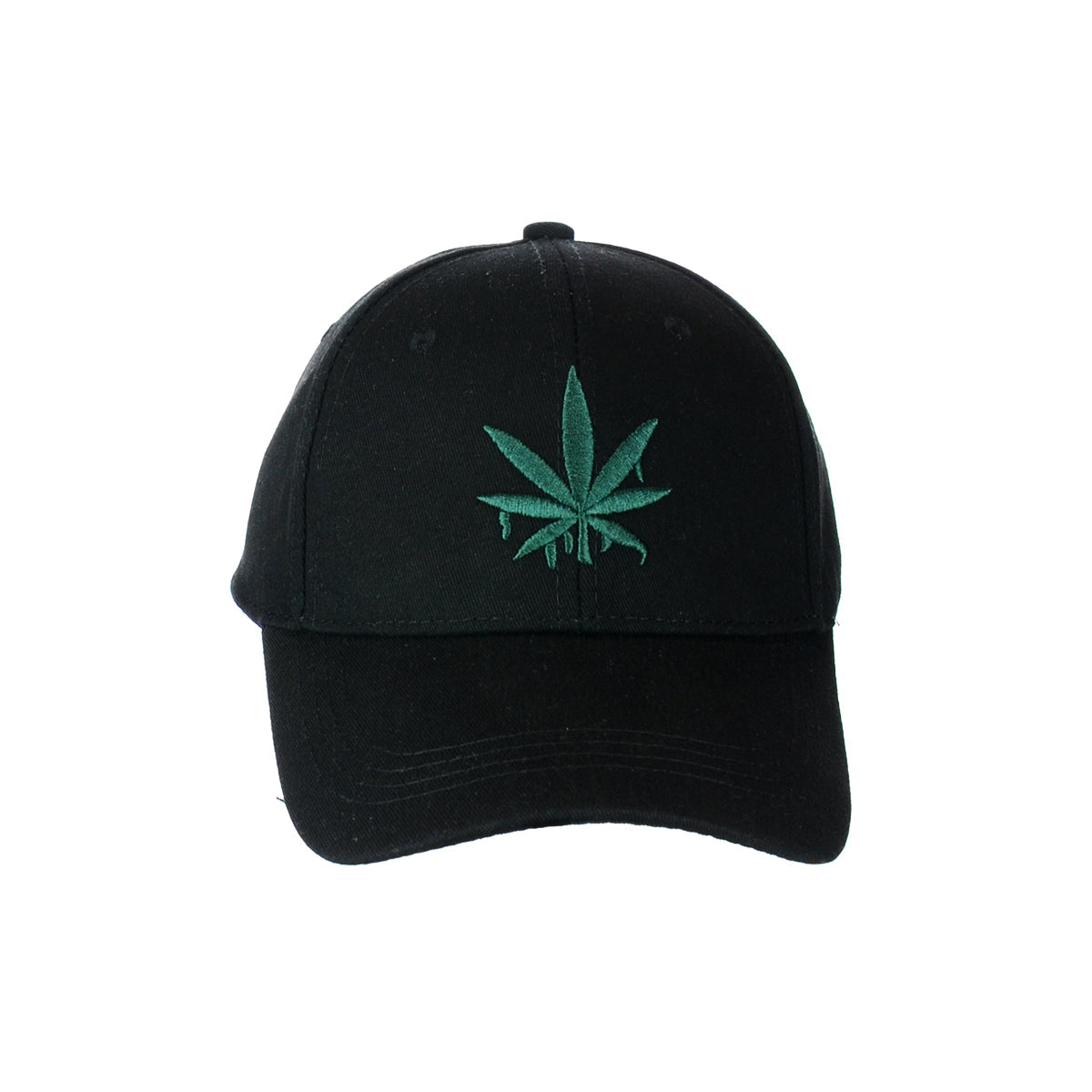 Embroidered Leaf Design Black Baseball Cap