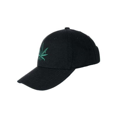 Embroidered Leaf Design Black Baseball Cap