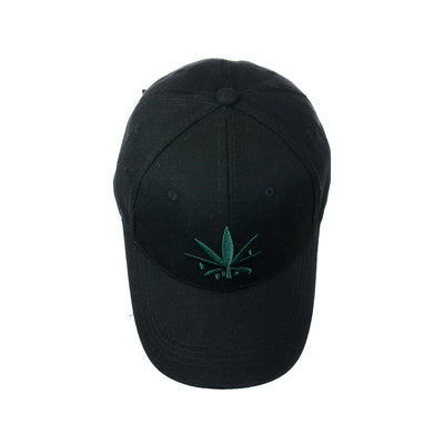 Embroidered Leaf Design Black Baseball Cap