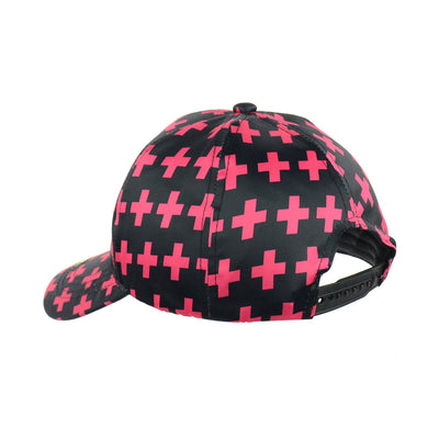 Black Baseball Cap with Pink Botanical Leaf Motif