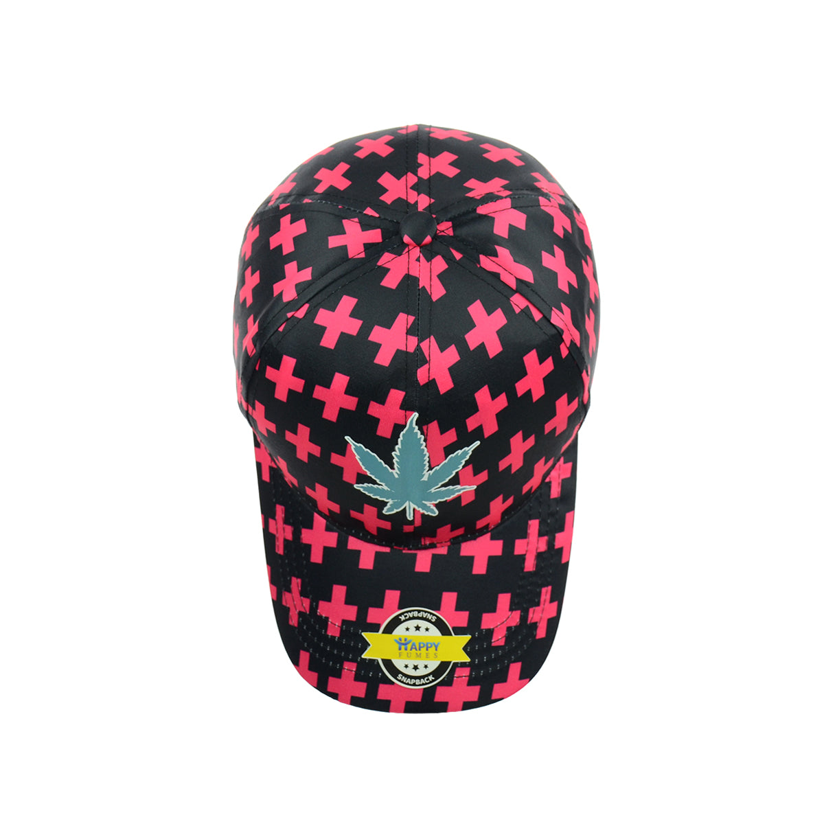 Black Baseball Cap with Pink Botanical Leaf Motif