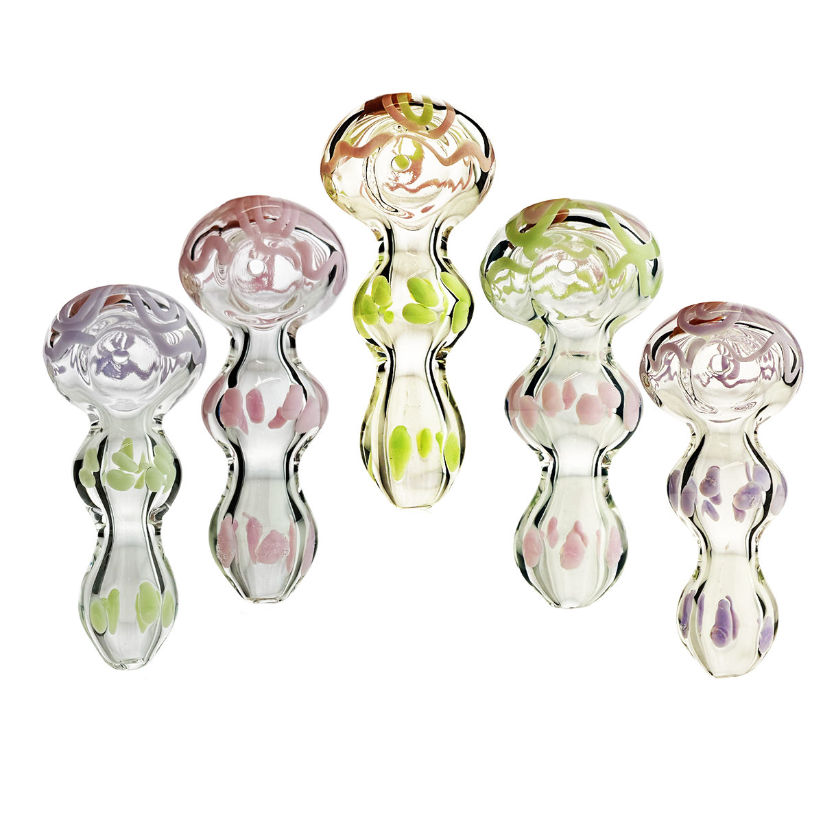 Clear Glass Hand Pipe with Slime Accent Lines