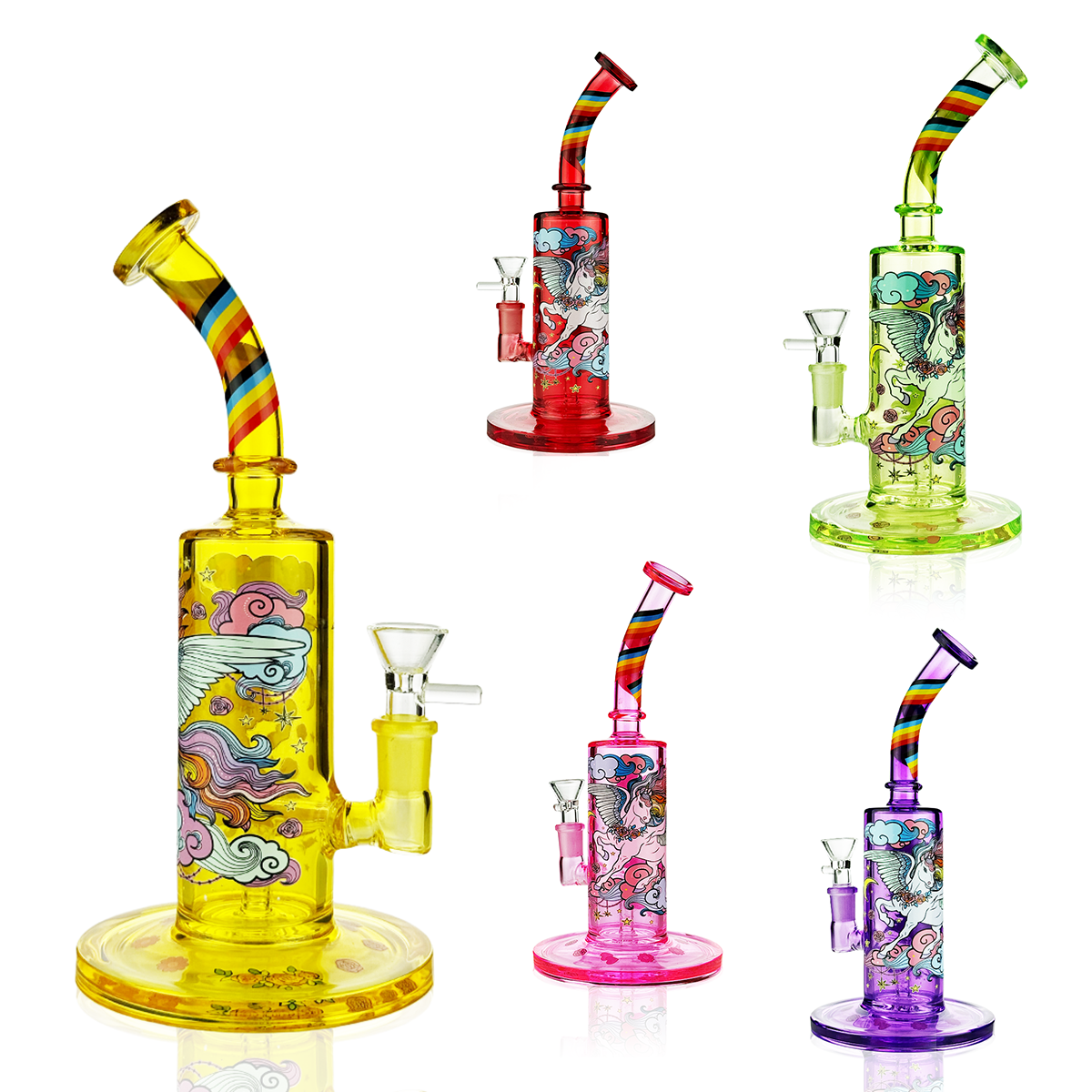Unicorne Rainbow Glass Water Pipe with 14mm Bowl
