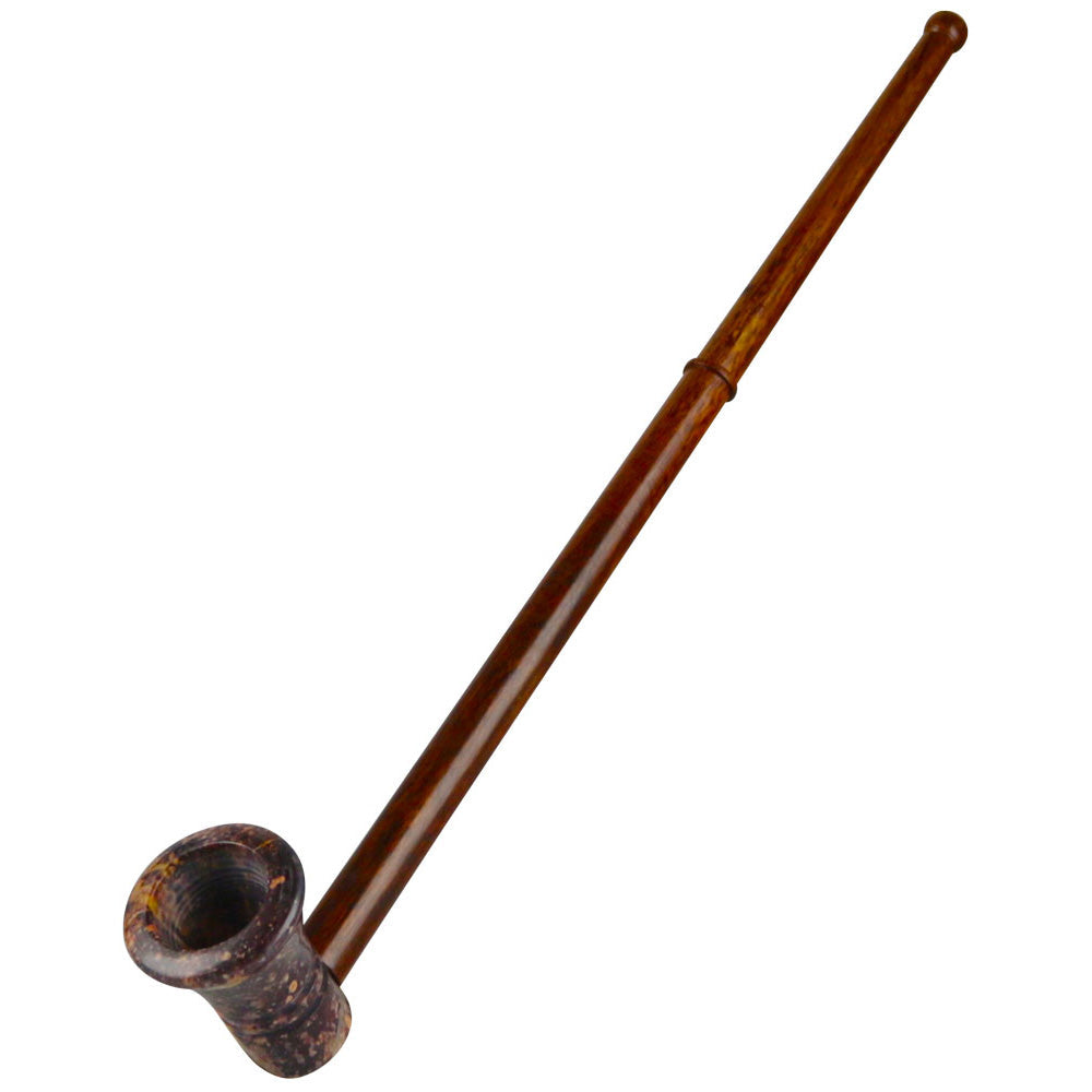 Rustic Stone Bowl Pipe with Long Wood Stem