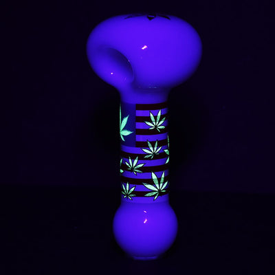 American Hemp Leaf Flag Glow Glass Spoon Pipe - 4"