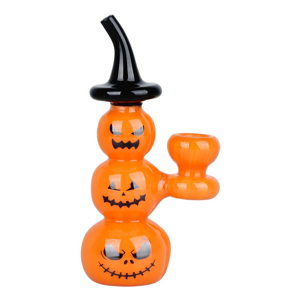 Spooky Stacked Pumpkin Glass Bubbler