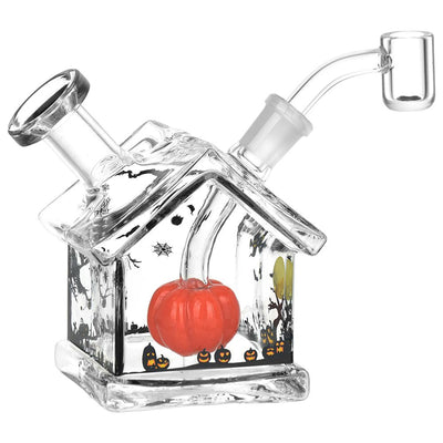Spooky Haunted House Glass Dab Rig with Jack-O-Lantern Perc