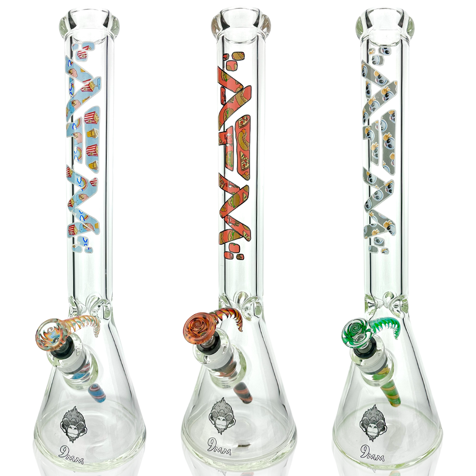 18" AFM Munching Clear Glass 9mm Beaker Bong Bundle