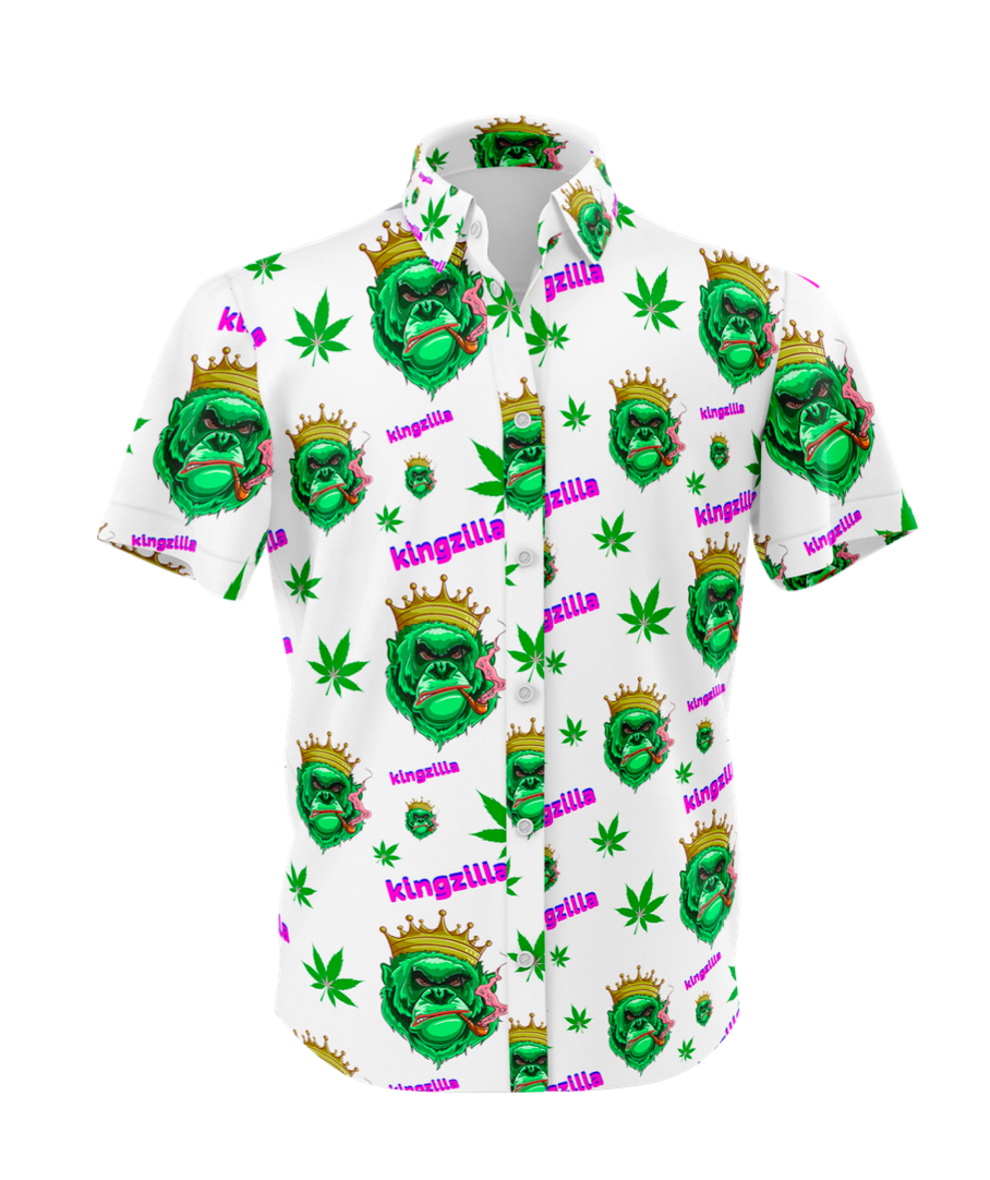 Kingzilla White Leaf Print Shirt & Short Set