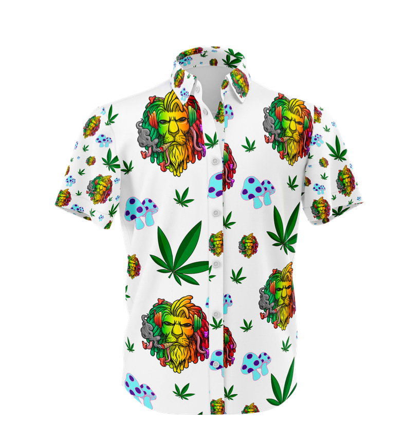 Lion Leaf Print White Shirt & Shorts Ensemble