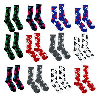Distinctive Leaf Print Socks - Bulk 12-Pair Pack