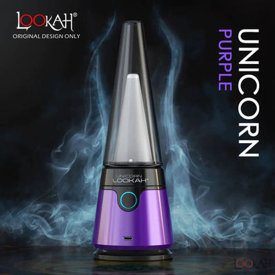 Lookah Unicorn Electric Dab Rig With Magnetic Connection, Emitting Smoke Through a Transparent Top
