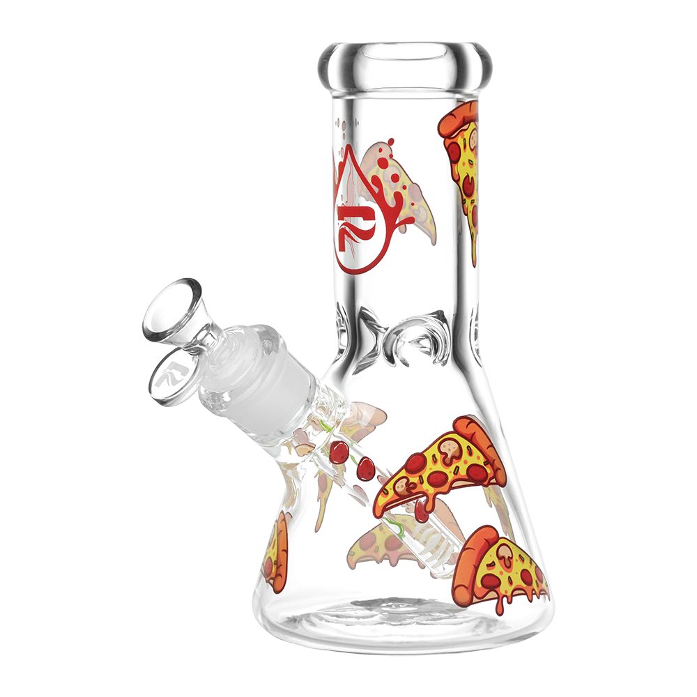 Pizza Party Glass Beaker Water Pipe - 7.75 Inch
