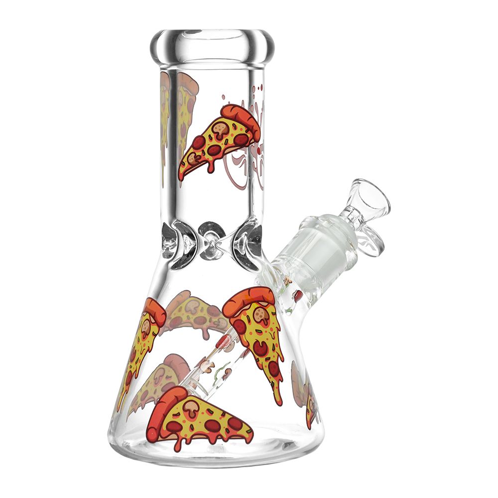 Pizza Party Glass Beaker Water Pipe - 7.75 Inch