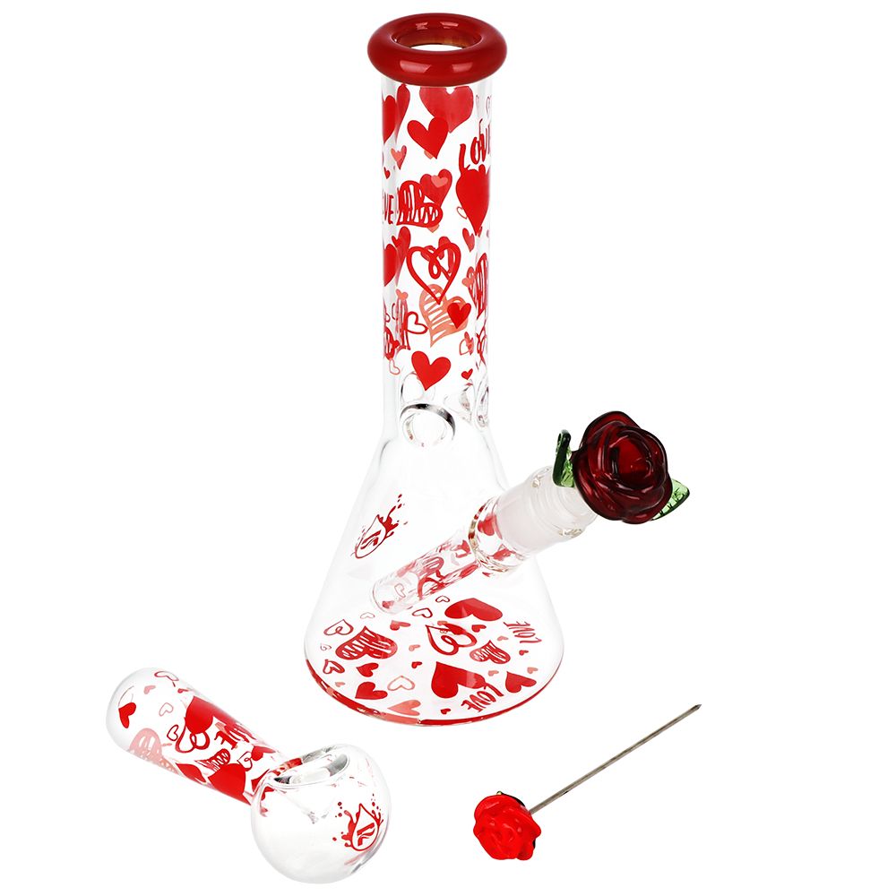 Valentine's Rose & Heart Glass Pipe Set
