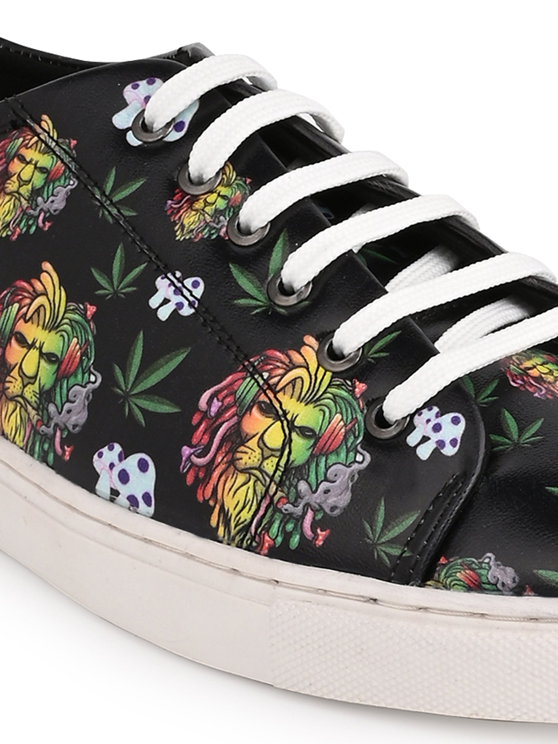 Majestic Lion Motif Deep Black Vegan Leather Shoes
