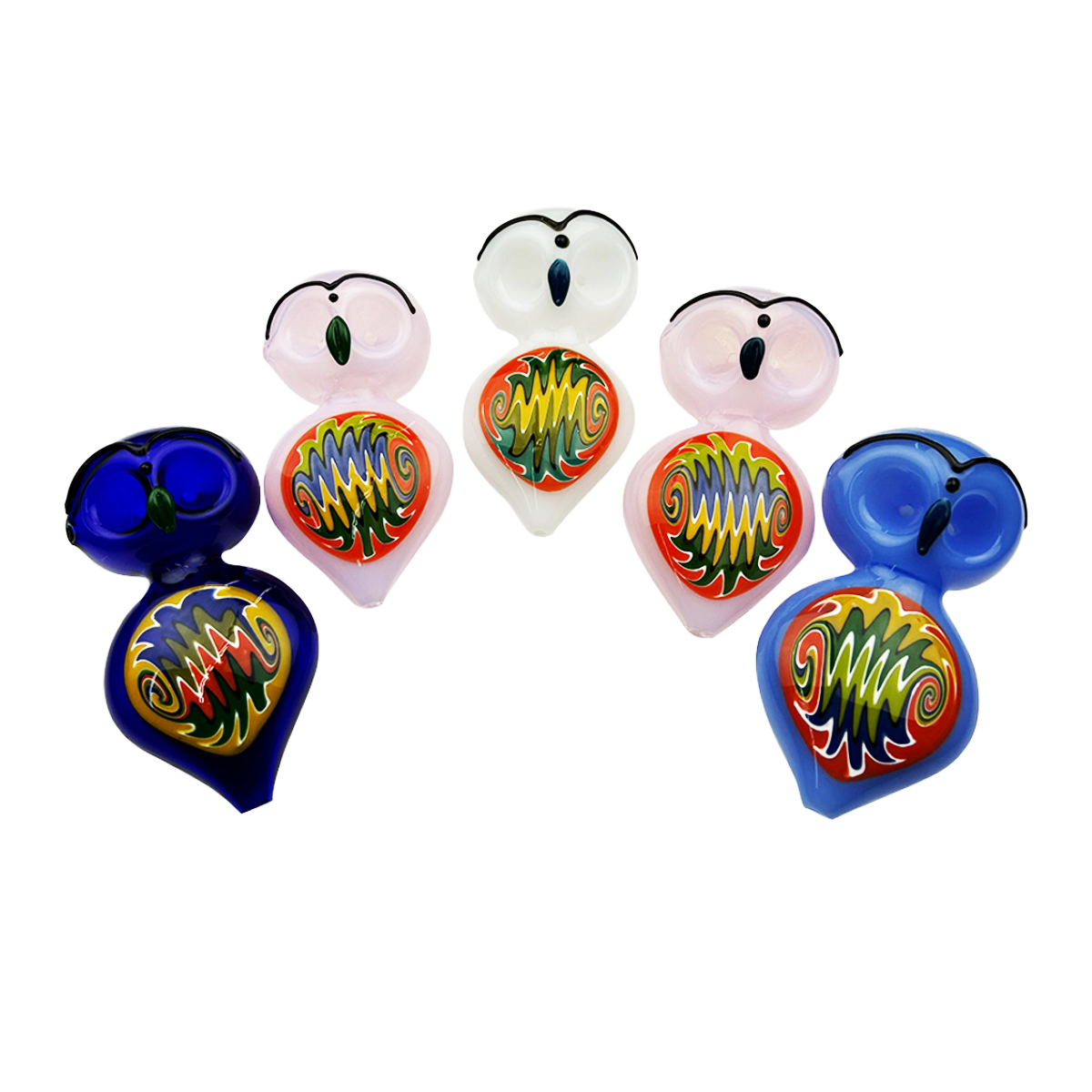 Owl Art Glass Hand Pipe with Slime Tube Design