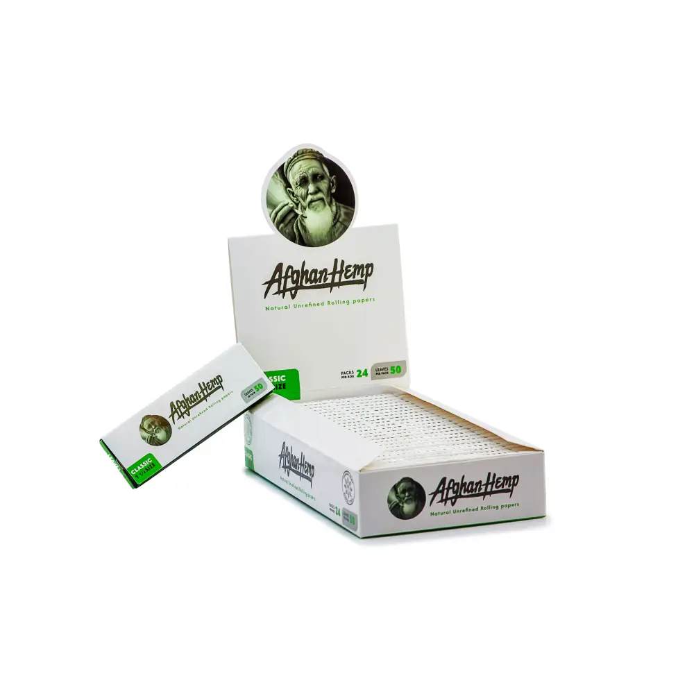 Afghan Hemp Rolling Papers King Size white box with green accents