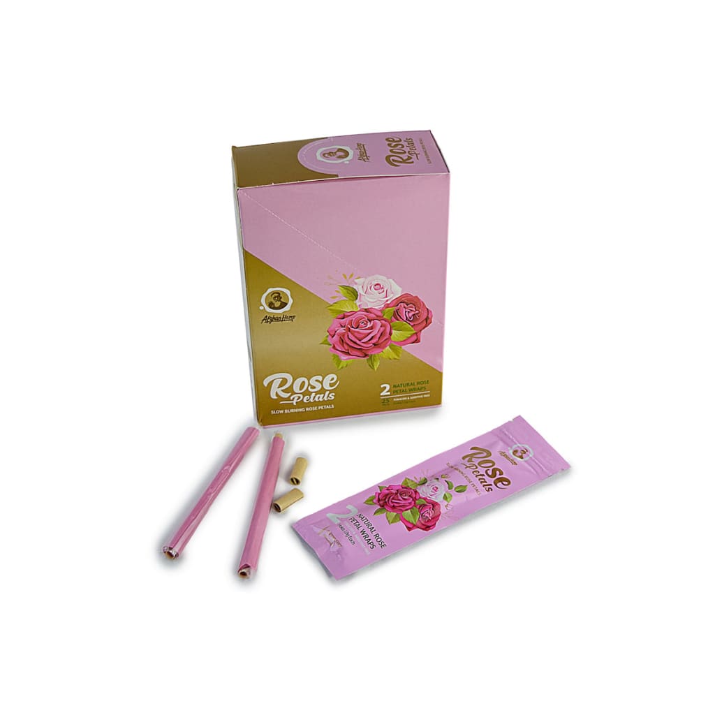 Pink And Gold Box Of Afghan Hemp Rose Petal Blunt Wraps With Tubes And Cream