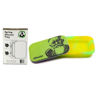 Afghan Hemp perfect duo silicone tray with neon green lid and bearded man design