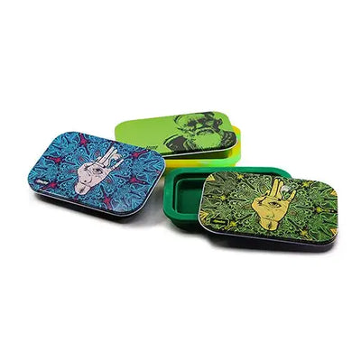 Afghan hemp perfect duo: colorful cannabis storage cases with silicone tray