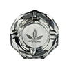 Round Prismatic Glass Ashtray By Aleaf With Built-in Cigarette Rests Featuring a Marijuana Leaf