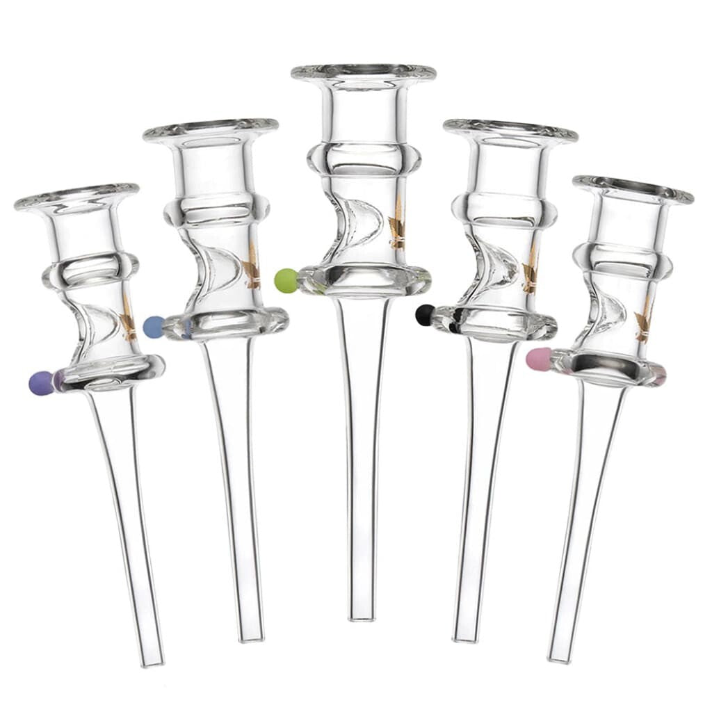 Aleaf glass dab straw with flared mouthpiece and colorful accents