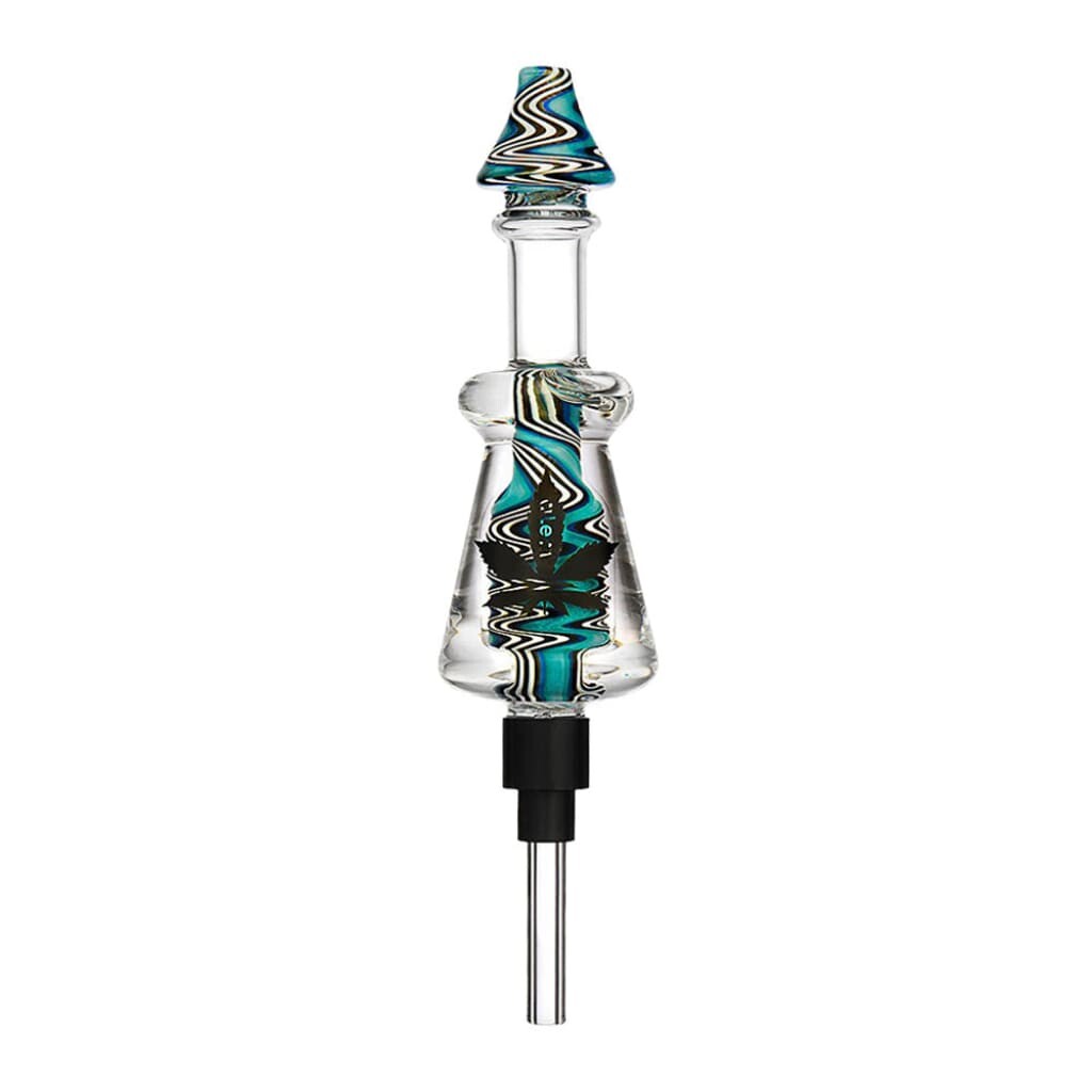 Decorative Glass Bottle Stopper With Swirling Teal And Black Patterns For Purifier Dab Straw