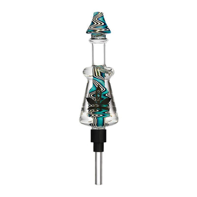Decorative Glass Bottle Stopper With Swirling Teal And Black Patterns For Purifier Dab Straw