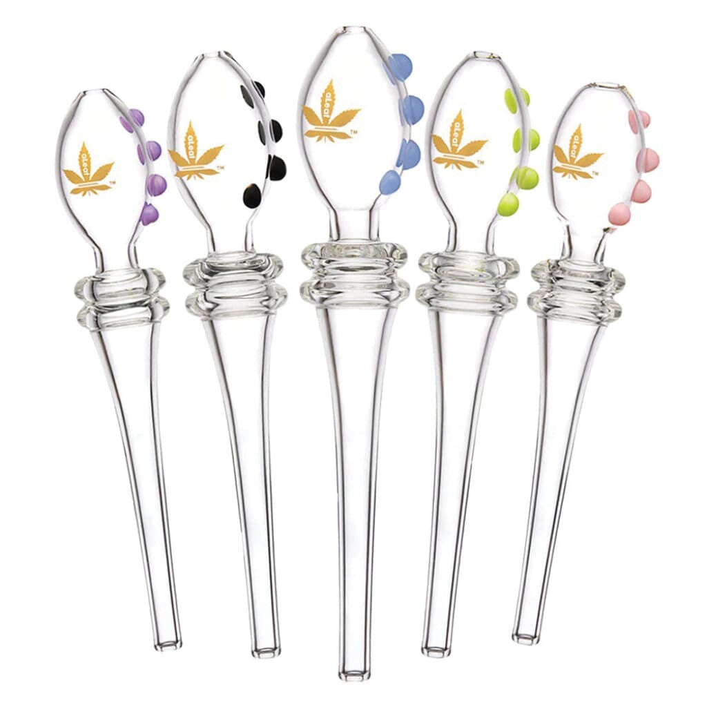 Aleaf Quad Glass Dab Straw with Quad Marble Accent and Colorful Cannabis Leaf Designs
