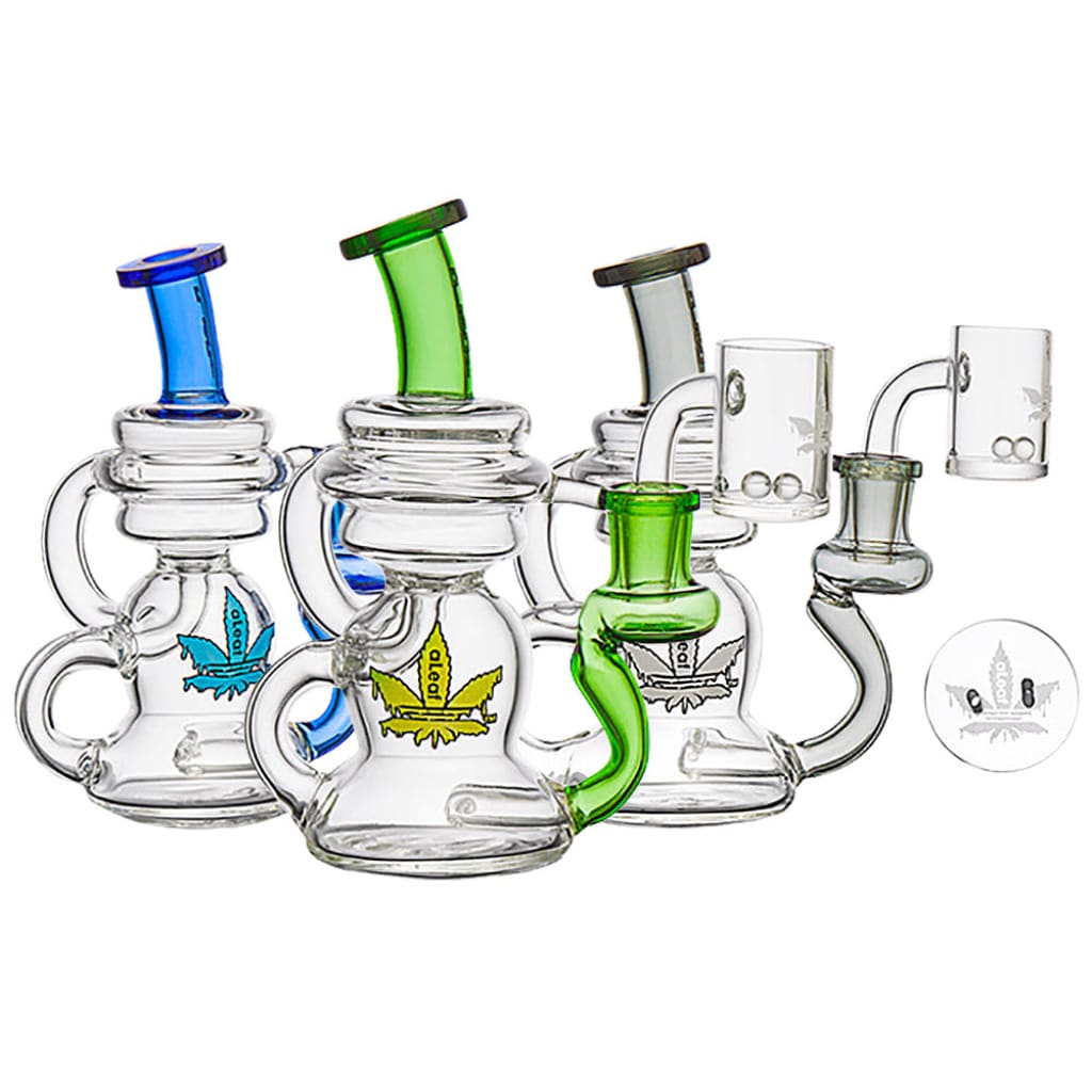 Aleaf Recycler Dab Rig with Spinner Cap and Quartz Banger, glass pipes with leaf designs