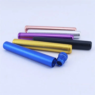 Colorful aluminum pre roll tubes in rose gold, silver, purple, black, yellow, blue