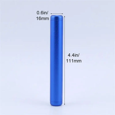 Sleek 4.4in blue aluminum pre roll tube, 0.6in diameter, odor-free storage