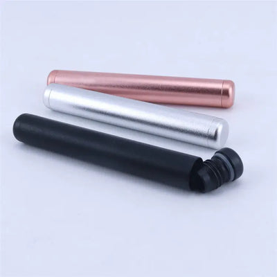 Three aluminum pre roll tubes in rose gold, silver, black