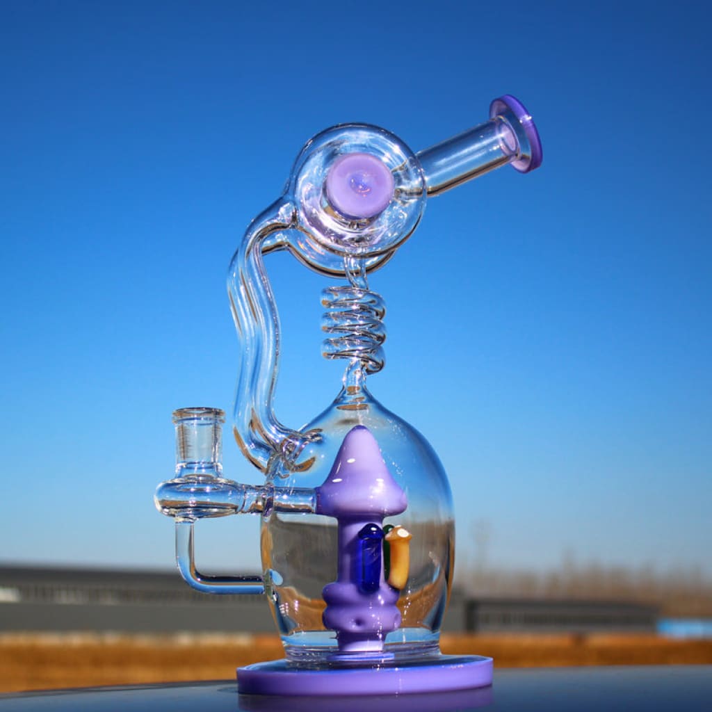 Mushroom Recycler Water Pipe With Circ Perc and spiral neck with purple accents